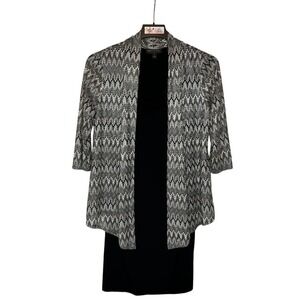 Connected Apparel Dress Jacket-attached Layered 3/4 Sleeve Black Silver -Size 10